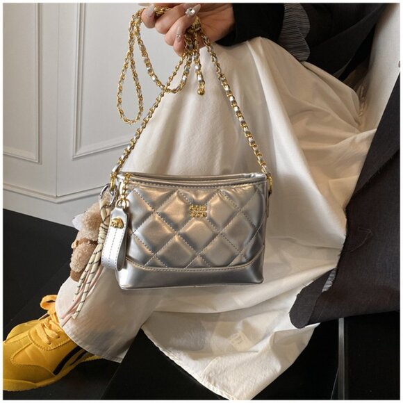 Quilted Chain Strap Mini Crossbody Bag w/Charm /Multiple colors available - Picture 4 of 14